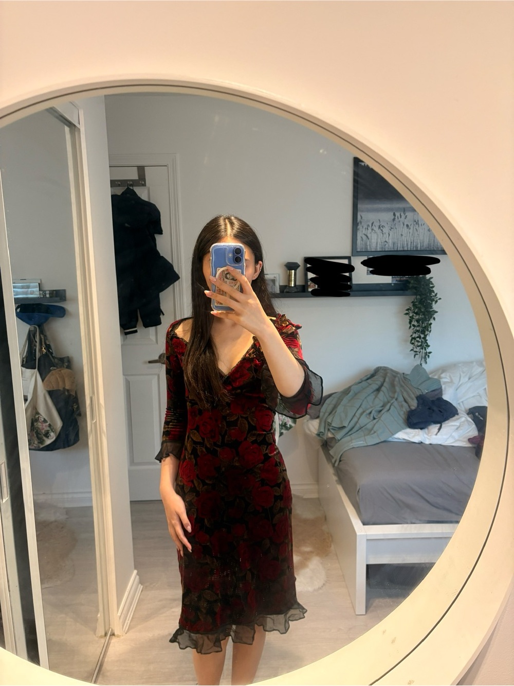 Betsey Johnson Burgundy and Black Floral Velvet Midi Dress